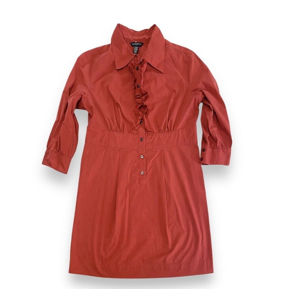 Banana Republic Shirt Dress Button Ruffle Front 3/4 Sleeve Size 12 Vintage Y2K - Picture 2 of 11